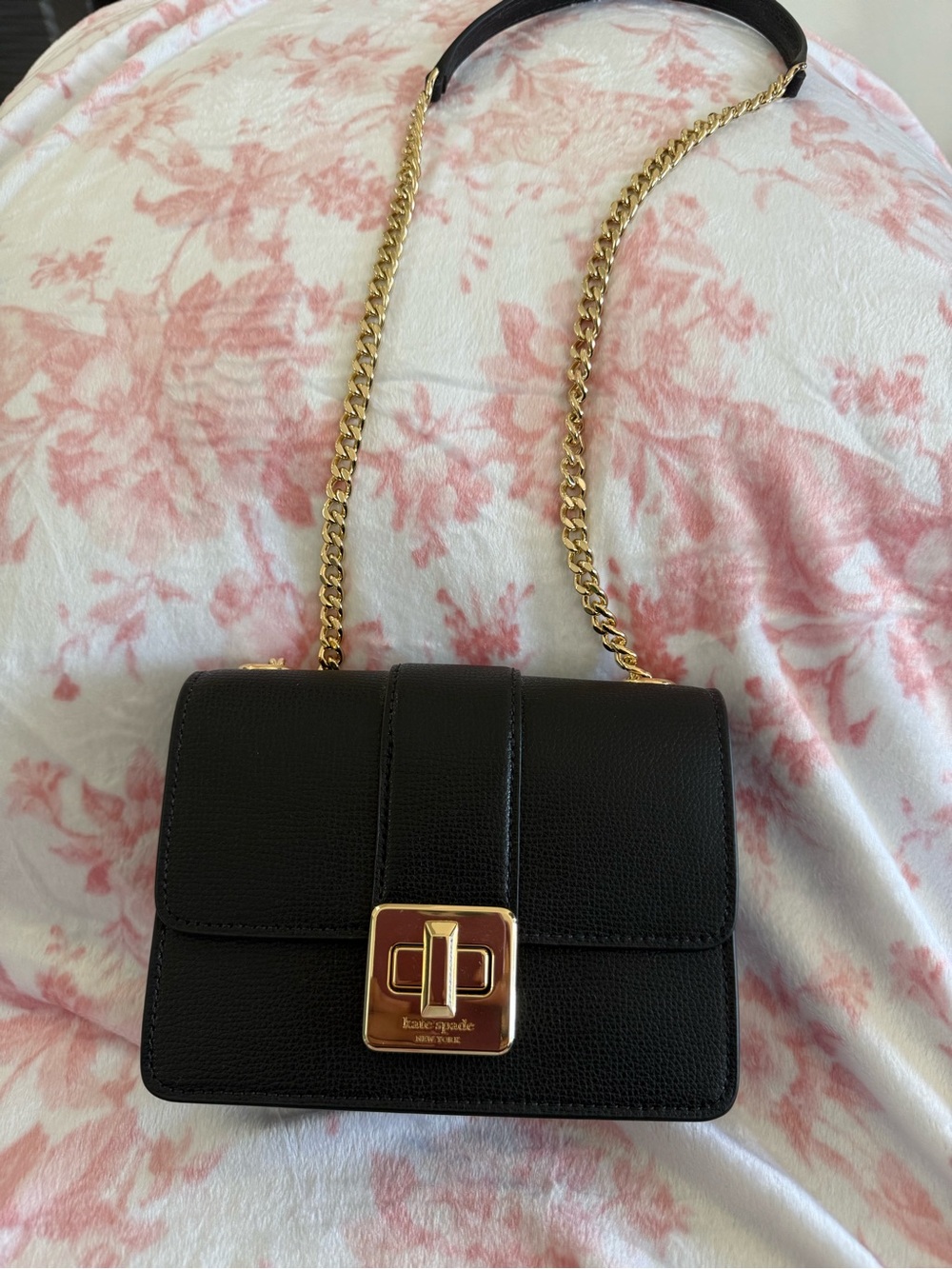 kate spade Black Leather Crossbody with Gold Chain Strap